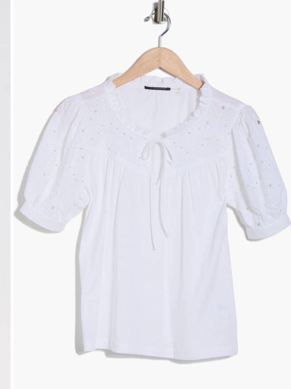 T Tahari Embroidered Short Sleeve Peasant Top Medium White NWT